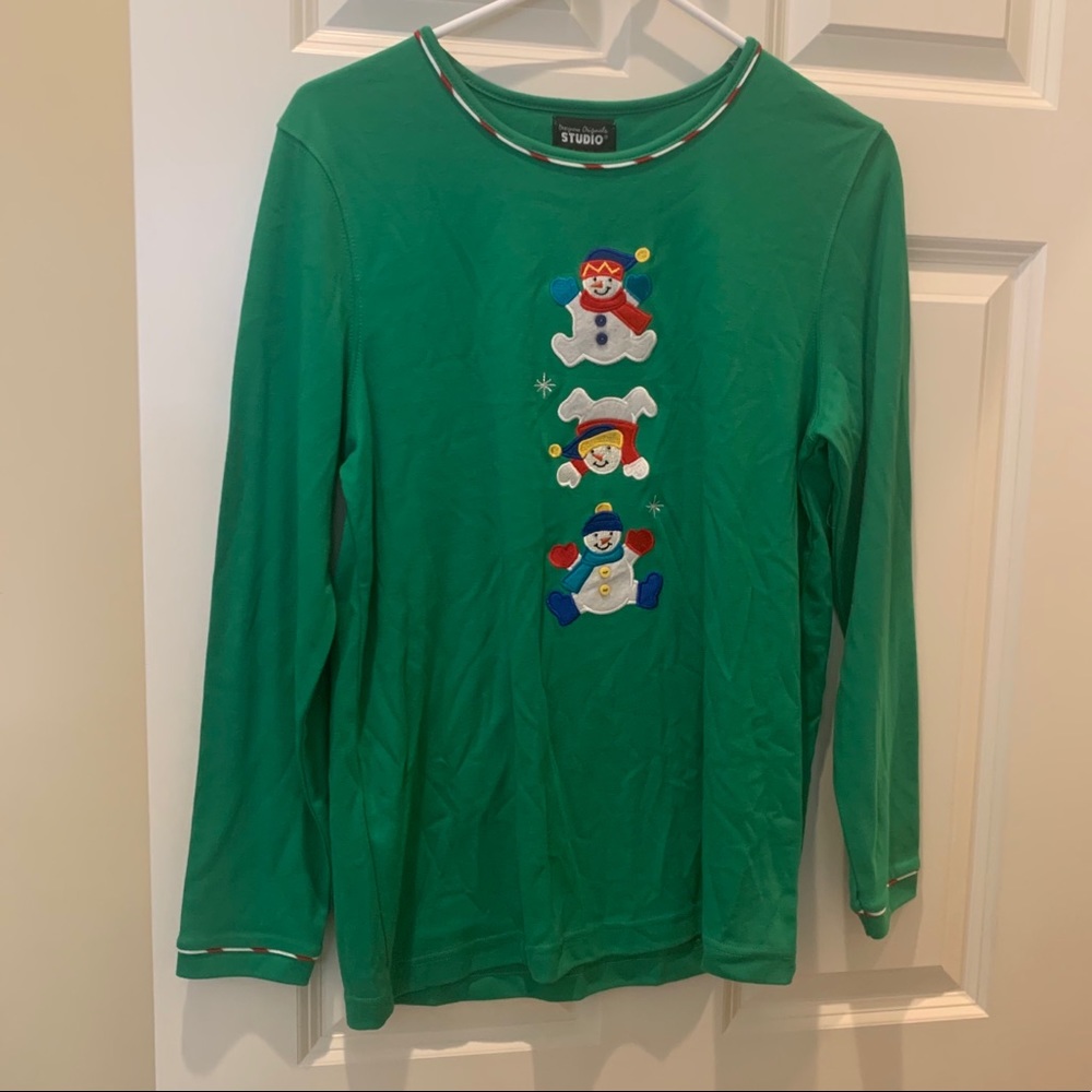 New Snowman ugly Christmas Long sleeve tee Green M